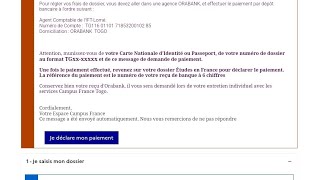 Comment déclarer le payement des frais de dossier Campus FranceQuittance de payement Campus France [upl. by Sisenej]