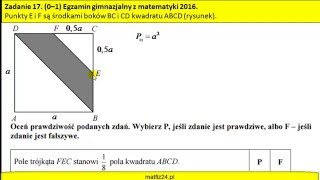 Zadanie 17 Test gimnazjalny 2016 z matematyki MATFIZ24PL [upl. by Server]