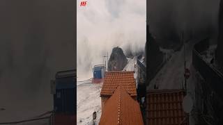 Big Waves Overrun Small Harbor in Italy [upl. by Eetnwahs]