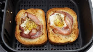 Air Fryer Bacon and Egg Toast Recipe [upl. by Ecadnac996]