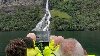 Rib Boat On Ride POV to the Seven Sisters Waterfalls Norwegian fjords Adventure August 2024 [upl. by Gerladina646]