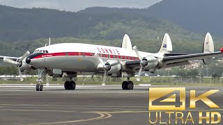 The last flying Lockheed Super Constellation engine start flaming takeoff and landing 4K [upl. by Fast]