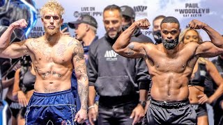 Jake Paul vs Tyron Woodley 2 • FULL WEIGHIN amp FACE OFF • ShowTime Boxing [upl. by Ahsikad]