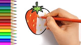 How to draw a Strawberry with Colored Pencils for Kids [upl. by Atirihs660]