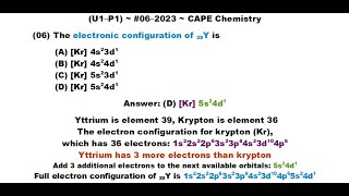 Electron Configuration for Yttrium  202306U1P1 CAPE Chemistry [upl. by Wendall478]