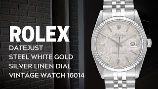 Rolex Datejust Steel White Gold Silver Linen Dial Vintage Watch 16014 Review  SwissWatchExpo [upl. by Beatriz865]