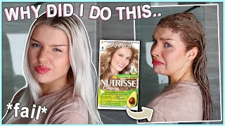 DYING MY HAIR BLONDE WITH BOX DYE  Garnier Nutrisse Blonde 80 [upl. by Keely568]