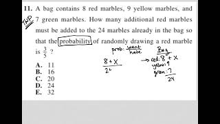 A bag contains 8 red marbles 9 yellow marbles and 7 green marbles How many additional red [upl. by Akimit]