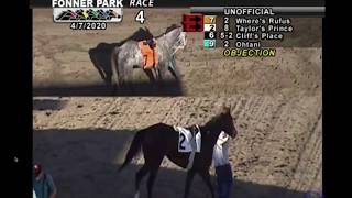 Fonner Park April 7 2020 Race 4 Jockey Objection and Stewards Disqualification [upl. by Kado]