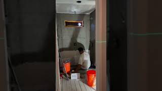 Tile Installation of Bathroom Shower 3”x6” Subway tiling construction shower diy ceramic fyp [upl. by Ydnyc]