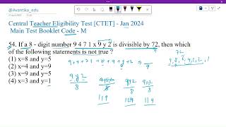 If a 8  digit number 9 4 7 1 x 9 y 2 is divisible by 72 then which is not true [upl. by Ydac]