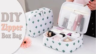 DIY ORGANIZER ZIPPER BOX BAG NO SEW  Travel Bag Design Tutorial [upl. by Ailin480]