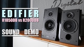 Edifier R1850DB vs Edifier R2000DB  Sound Demo w Bass Test [upl. by Delcina]