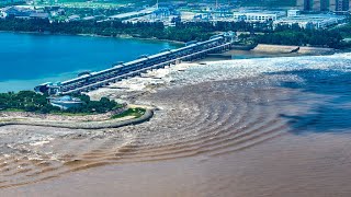 Live Witness the worlds largest tidal bore in Qiantang River E China [upl. by Nosirrag]