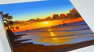 Sunset Beach Painting  Canvas Painting  Acrylic Painting For Beginners [upl. by Halle414]