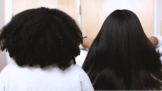 my ultimate guide to the at home silk press ♡ hair prep blow dry tips flat iron trim how I sleep [upl. by Idonna]