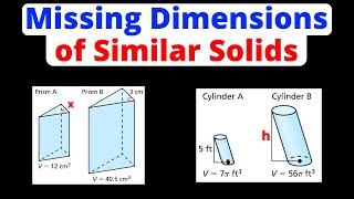 Find Missing Dimensions of Similar Solids  Scale Factors  Prisms amp Cylinders  Eat Pi [upl. by Ameluz853]