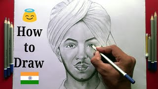 How to draw Shahid Bhagat Singh step by step Easily [upl. by Norac]