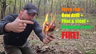 Single plant fire  Common reed ferrorod flintandsteel bowdrill bushcraft kosfireandbushcraft [upl. by Arelc113]