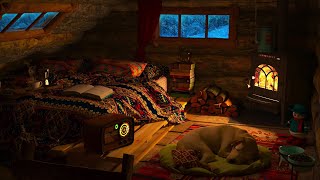 Deep Sleep in a Cozy Winter Hut  Relaxing Fireplace Crackling Blizzard Wind amp Snowfall Sounds [upl. by Nilatak]