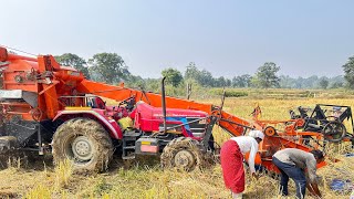 🟢🌾Tractor combine Gahir nippy45  Mini harvester paddy cutting in mud  🚜 [upl. by Akiemat]