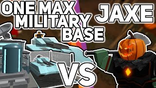 ONE MAX Military Base Railgun Tank vs Jaxe  Night 1 Solar Event  Tower Defense Simulator [upl. by Khalin]