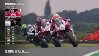 2023 Bennetts British Superbikes  RD5  Snetterton  BikeSocial Sprint Race last lap thriller [upl. by Kihtrak]