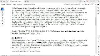 QUESTÃO 2 CITAR os dois tipos de monitorização hemodinâmica invasiva utilizados na Unidade de Terapi [upl. by Danni40]