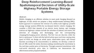 Deep Reinforcement Learning Based Spatiotemporal Decision of Utility Scale Highway Portable Energy S [upl. by Atteirneh558]