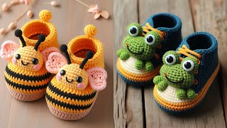 Hermosos Zapatitos para bebe tejidos Modelo idea knitted crochet zapatitos susiicrochet [upl. by Sirref672]