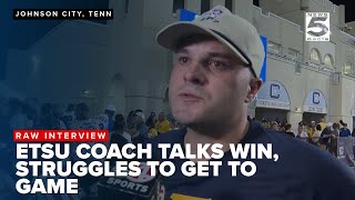 ETSU Football Head Coach Tre Lamb gets emotional talking about winning after flooding in the region [upl. by Lebama387]