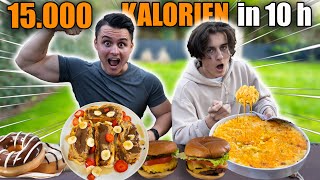 WIR ESSEN 15000 KALORIEN in unter 10 STUNDEN gemeinsam Cheatday mit meinem kleinen Bruder 🍔🧀🧇 [upl. by Alison]