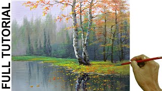 Acrylic Landscape Painting TUTORIAL  Birch Tree in Misty Forest  JMLisondra [upl. by Seditsira87]