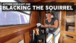 BLACKING THE SQUIRREL  RENOVATING THE MORSO STOVE 1410  NARROWBOAT JOBS [upl. by Akimrehs100]