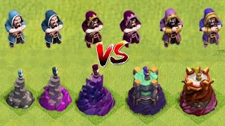 Every level wizard vs every level wizard tower base formation clashofclans game [upl. by Kred468]