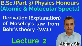 Derivation of Moseleys law from Bohrs theory Lect 2 Spectroscopy For BSc Part 3 Physics [upl. by Garzon]