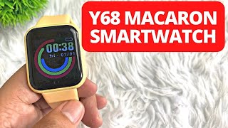 Y68 MACARON SMARTWATCH UNBOXING AND INITIAL REVIEW  ENGLISH [upl. by Analad]