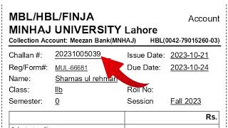 How to Pay Bank CHALLAN Form  Online PAYMENT Method  Minhaj University ADMISSION Fees [upl. by Angelle]