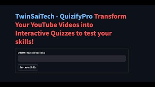 GenerativeAI Project OpenAI LLM  Streamlit Transform your youtube video into Interactive quizzes [upl. by Unam]