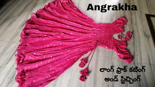 long frock cutting and sticthing with angrakha neck design and elastic sleeves designfashion dress [upl. by Essinger]