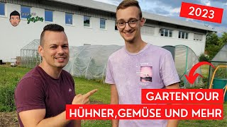 GartenTour bei FelixHobbyGarten Hühner Melonen  Gewächshäuser uvm [upl. by Nylrem]