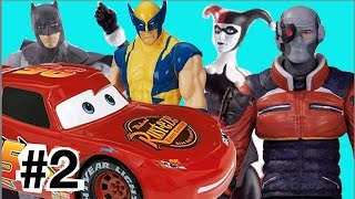 2 Pistoleiro Arlequina Relampago Mcqueen Homem Aranha Batman Wolverine Marvel DC Brinquedos Toys [upl. by Sirret672]