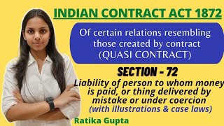 Quasi Contract  Of certain relations resembling those created by contract  Sec72 Contract Act [upl. by Wootan]