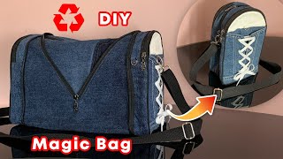 DIY 2in1 Convertible Bag from Recycled Jeans  Duffle and Crossbody Bag [upl. by Eiliah]