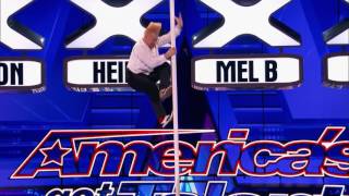 Americas Got Talent 2017 Audition  Bello Nock Circus Performer Thrills From Towering Heights [upl. by Litsyrk]