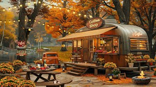 Cozy Autumn Lakeside Porch Ambience 🍁 Relaxing Jazz Music amp Warm Crackling Fireplace to Work Study [upl. by Limbert797]