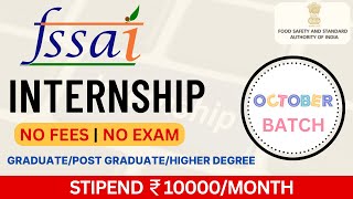 FSSAI INTERNSHIP 2024  STIPEND ₹10000MONTH  GOVT INTERNSHIP  NO EXAM NO FEES  APPLY NOW [upl. by Drusi]