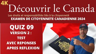 QUIZ 09 2024 EXAMENTEST DE CITOYENNETE CANADIENNE 2024 TEST AVEC REPONSES APRES REFLEXION EN 4K [upl. by Anabella]