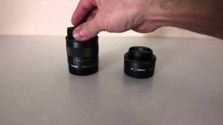 Canon EOS M Kit Lenses EF M 22mm vs EF M 1855mm [upl. by Rawdin917]