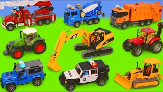 Excavadora coche de policía y bomberos Buldocer Carros juguetes  Excavator Toys for kids [upl. by Leuqim476]